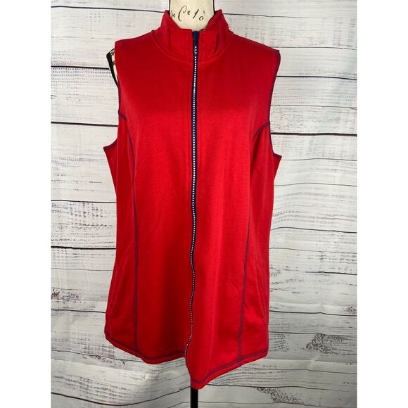 Quacker Factory Vest Womens L French Terry Rhinestone Zip Front Red Mock Neck - Picture 1 of 12
